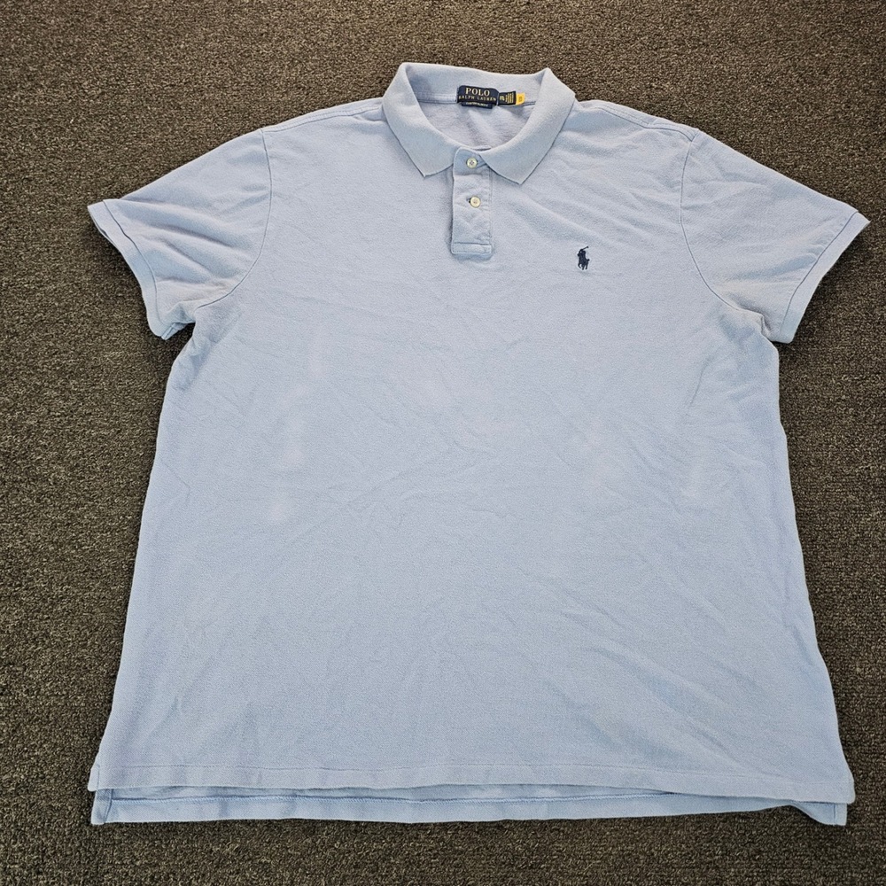 Polo Ralph Lauren‎ Men XXL Custom Slim Fit Polo Shirt Light Blue Short Sleeve